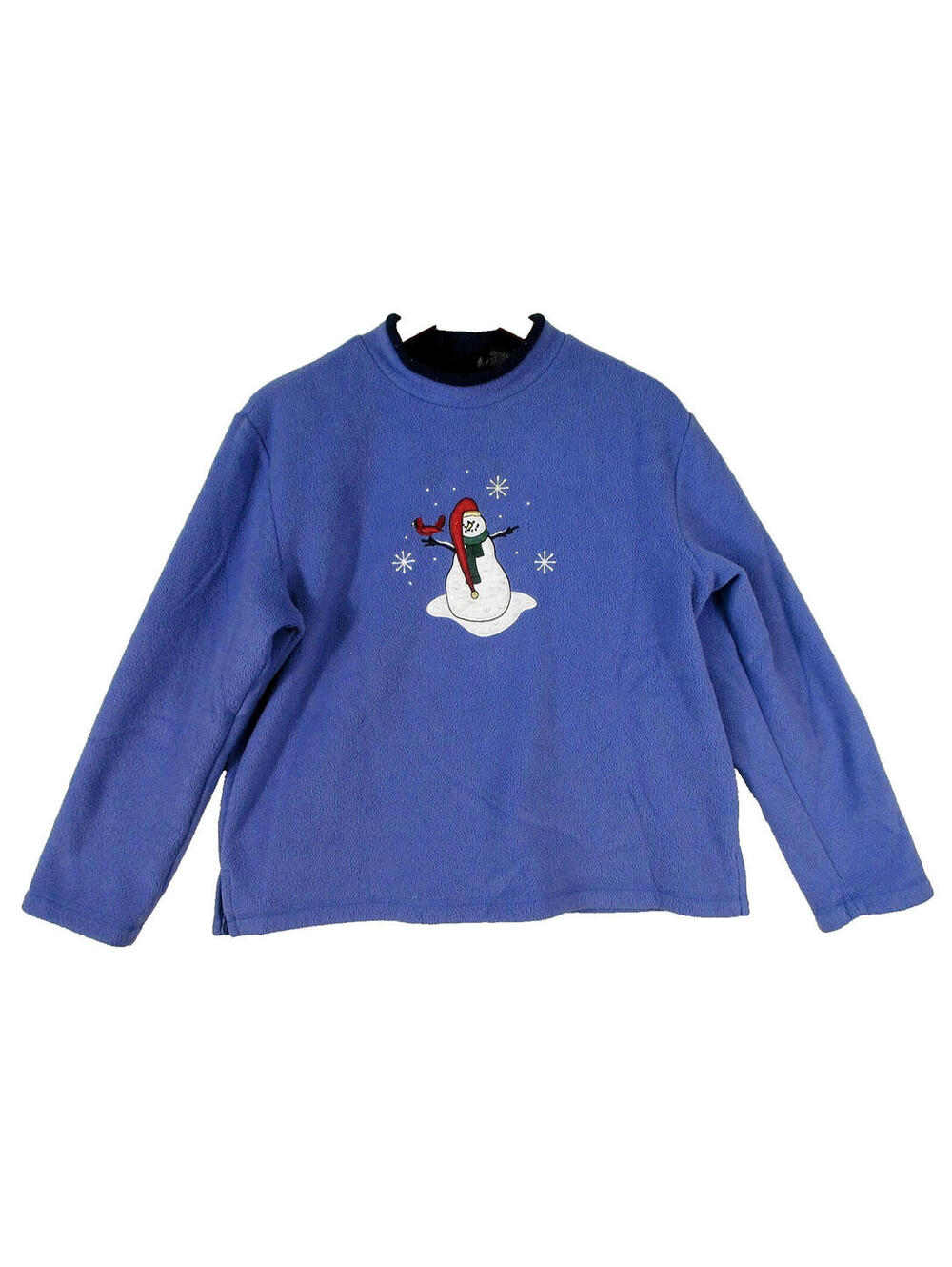 Croft & Barrow Womens Snowman Polar Fleece Sweatshirt Long Sleeve Size M Blue